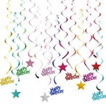 6pcs Happy Birthday Star Spiral Pendant Ceiling Hanging Garland PVC Swirl Banner for Birthday Party Home Living Room Decoration