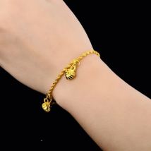 New 24k Gold Color Bracelet Heart Pendant Water Wave Bracelet Bit Woman Wedding Jewelry Gift
