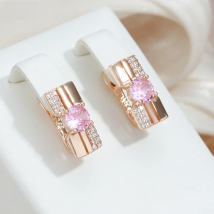 SYOUJYO Vintage Pink Natural Zircon English Earrings For Women 585 Rose Golden Bride Wedding Fine Jewelry