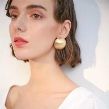 New Punk Bijoux Stereoscopic Geometric Half Sphere Gold Matte Metal Big Stud Earrings for Women