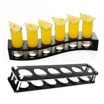 Wooden/Acrylic Shot Glass Holder Display Rack Bar Wine Drinks Cup Storage Carrier Flight Tasting Serving Tray Single Row 6 Holes