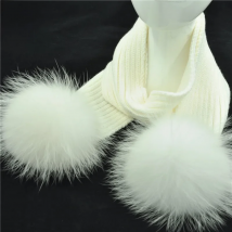 Jaxmonoy Child knitted Wool Scarf Winter Kids Scarves With Detachable Real Raccoon Fur PomPoms Baby Girl Boy Neck Warmer Scarf