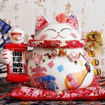9 Inch Ceramic Fortune Lucky Cat Maneki Neko Ornament Home Decoration Gift Feng Shui Piggy Bank Centerpiece