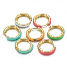 2 Pcs Stainless Steel Candy Color Enamel Hoop Earrings Circle Huggie Earrings Women Ear Clips Kids Earring Fashion Jewelry Gifts