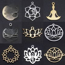 10pcs/lot Flower of Life DIY Charms Wholesale 316 Stainless Steel Yoga Lotus Connectors Charm Om Hansa Hand Jewelry Pendant