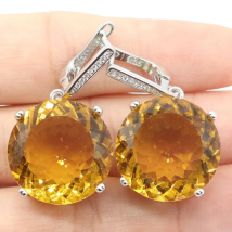 Buy 4 Get 1 Free 35x20mm Big Round Gemstone 16g Aquamarine Swiss Blue Topaz Golden Citrine Ladies Silver Earrings