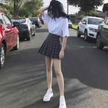 Pleated Skirt For Women 2023 Summer Grey Plaid  A-Line High Waist Mini Faldas Korean Style College Style Girl Black Short Skirts