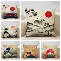 Japan Mount Fuji Ukiyo-e Retro Cushion Cover Sofa Pillowcase Home Decor Throw Pillow Case 45x45cm
