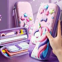 3D Unicorn cute pencil box School student stationery box Children pencil storage box Three layer large capacity pencil case gift