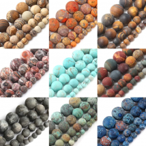 Natural Matte Stone Beads Dull Polish Pink Zebra Jaspers Agates Howlite Jades Mineral Beads for Jewelry Making DIY Bracelet 15''