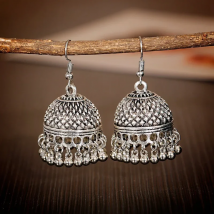Indian Women's Silver Color Beads Tassel Jhumka Earrings Ethnic Gypsy Gold Color Alloy Big Bell Drop Earring Fashion Jewelry