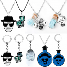TV Breaking Bad Metal Keychain Inspired Crystal Sky Blue Vial Cork Bottle Necklace for Woman Men Keyring Jewelry Christmas Gift
