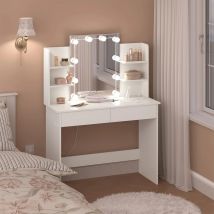 WOLTU Vanity Cosmetic Table Dressing Table with LED Lighting Makeup Table with Mirror Dresser Bedroom Desk for Girls Women
