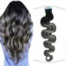 T1B 1B/Grey Body Wave Tape In Human Hair Extensions Natural Black Highlighted Grey Adhesive Skin Weft Tape Extension 20Pcs 50g