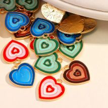 10Pcs/Lot Colorful Multi-layer Drop Oil Love Heart Charms Pendant for Making DIY Earrings Necklace Bracelet Jewelry Accessories