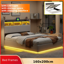 Anajqaqia Doppelbett mit Stauraum und LED-Licht, mit Aufladung, 160 x 200 cm