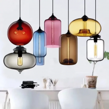 Modern Restaurant Chandelier Light Blown Colorful Glass  Lampshade Glass Ceiling Hanging Lamps Living Room Coffee Room Office