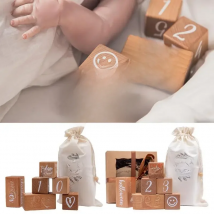 1Set Baby Month Milestone Card Beech Block Square Engraved Newborn Birth Month Birthday Milestones Block Photography Props