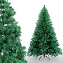 GREATOOL Árbol de Navidad Pino, Verde, Blanco con Base Soporte metálica, 90cm, 120cm, 150cm, 180cm, 210cm, Montaje Rápido, Plegable, Resistente al Fuego（90CM SOPORTE ES PLASTICO)