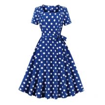 Party casual retro polka dot belt square collar A-list dress