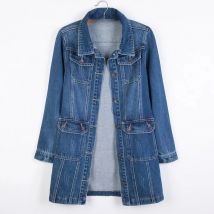 Women Denim Jackets Spring Autumn Long Sleeve Pockets Mid-Length Jean Coat 2024 Fashion All Matched Outerwear