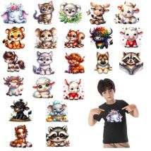 1Pcs 15CM Children's Clothing Printed Stickers Cute Small Animal Heat Transfer Stripe Printing Washable Iron On Stickers DIY