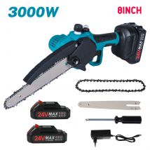 Mini motosega elettrica a batteria Sega da potatura da 8 pollici con due oliatori da 24 V Batteria al litio Lavorazione del legno Taglio Utensili elettrici da giardino