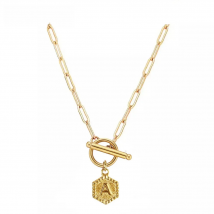 Stainless Steel Geometry Tag 26 Letter Initial Pendant Necklaces For Women Alphabet Toggle Choker Necklace Name Jewelry