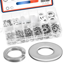260pcs Lock and Flat Washer Assortment Kit Stainless Steel M3 M4 M5 M6 M8 M10 Spring Lock Washers and Flat Washers Set