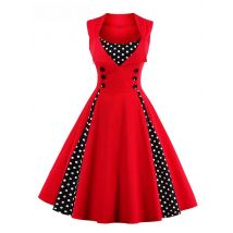 Tonval Elegant Polka Dot Sleeveless Pinup Vintage Retro Dress Women Button High Waist Summer Party 4XL 5XL Cotton Dresses