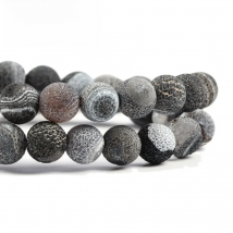 Natural Frost Cracked Agates Stone Round Black Matte Onyx Beads for Needlework Jewelry Making Diy Bracelet 4 6 8 10 12MM 15 Inch