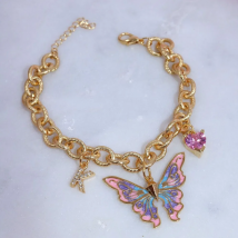 Boho Simple Cute Colorful Butterfly Crystal K Heart Pendant Bracelet Ladies Vintage Gold Color Bracelets Girls Fashion Jewelry