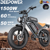 DEEPOWER 1500W Rower Elektryczny 48V 60AH Podwójna Bateria Rower Elektryczny dla Dorosłych 20 Calowe Grube Opony Terenowy Rower Elektryczny do Jazdy na Zewnątrz i na Każdym Terenie