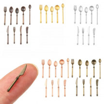 9PCS Vintage Dollhouse Miniature Tableware Mini Cutlery Knife Fork Spoon Kids Toy Doll House Decoration Mini Cookware 1:6/1:12