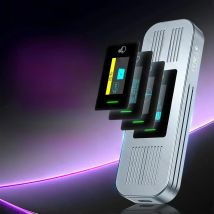 RAGEER Screen Display M.2 NVMe 2280 Enclosure, Aluminum USB-C Adapter with 10Gbps data transfer speeds for external SSD storage.