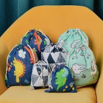 Printed Cotton Hemp Drawstring Bundle Pocket Small Cloth Bag Sundries Underwear Cartoon Storage Bag Travel Storage Bag Gift Bag