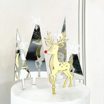 INS Elk Merry Christmas Party Cake Topper Golden Acrylic Christmas tree Family Party Cake Toppers For Kids Xmas Cakes Decoration