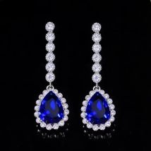 Pera Classic Big Water Drop Cubic Zirconia Silver Color Jewelry Women Long Royal Blue Earrings for Bridal Engagement Party E328