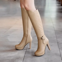 winter The New fashion Side zipper Thick heel 10CM Women boots black Sexy Knee Plus velvet Keep warm High heel Women boots 34-43