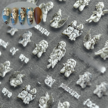 1 Sheet 5D Realistic Relief 3D Little Angel Statue Cross Wings Love Heart Adhesive Nail Art Stickers Decals Manicure Ornaments