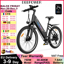 DEEPOWER F26 Bici elettrica 48V 7.8AH 750W Bicicletta elettrica per adulti 26 pollici Display a LED Mountain Ebike
