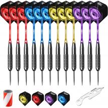 CyeeLife 22/28g Steel tip darts Professional 12 Packs,12 Aluminium Shafts 4 Colors+Tool+Sharpener+12 Flights+Gift packaging