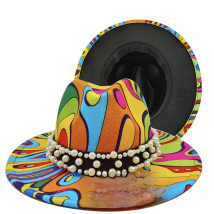 bulk price fedora hat for women Tie dyed hat   3d painted felt hat party hat model photo wide brim panama cap unisex cap