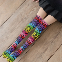 3D Pink Leopard Sexy Women Long Socks Fashion Compression Thin Over The Knee Girls Socks Soft Nylon Thigh High Sokken For Female