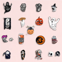 Happy Halloween Enamel Pin Trick or Treat Ghost Pumpkin Brooch Denim Jeans bags Punk Jewelry Gift for Friends Men Women kids