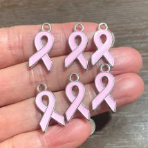 10PCS Breast Cancer Pink Ribbon Charm Zinc Alloy Breast Cancer Pendant Charm for Bracelet Necklace Earrings Jewelry Making