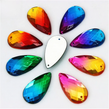Micui 30pc 16*30mm Double Color Acrylic Rhinestone Crystal Big Drop Shape Sew On Rsilver Base Flatback With 2 Holes ZZ97