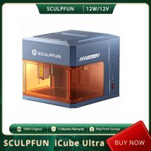 Grabado láser SCULPFUN iCube Ultra, luz azul de 12 W/12 V, punto láser de 0,06 mm, área de grabado de 150x150 mm, 455 nm, 10000 mm/min