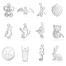 10pcs/lot Animal Fox Swallow DIY Charms Wholesale 316 Stainless Steel Peacock Feather Rabbit Pendant Bee Ram Owl on Tree Charm
