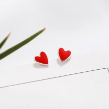 New Fashion Lovely 925 Sterling Silver Jewelry Earrings Female Red Heart Temperament Simple Anti-allergic Earrings  E080